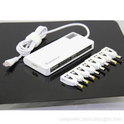 90W Slim Universal Laptop Adapter, White Color, with USB Port 5V 2A and Color LCD Display
